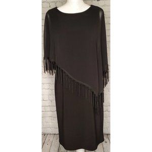 R&M Richards Long Black Dress Sheer Drape Tassels